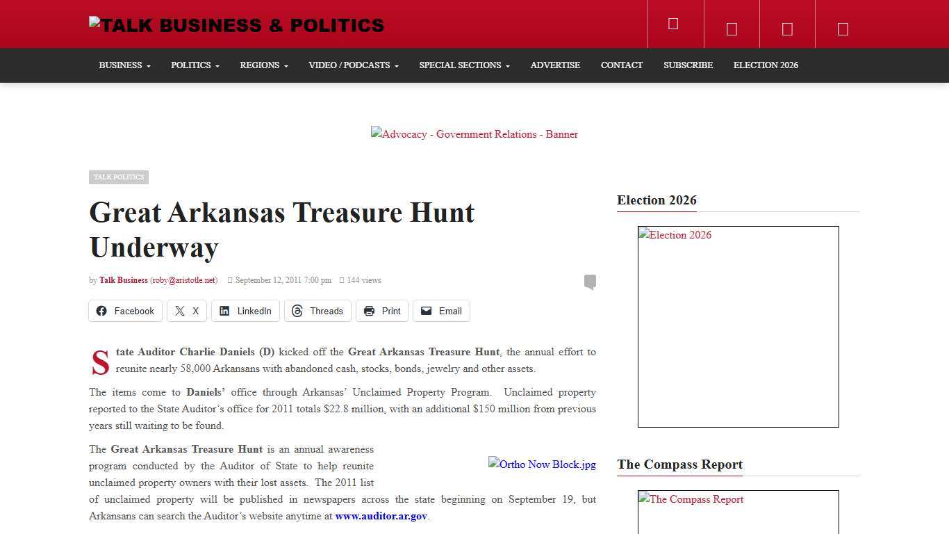 Great Arkansas Treasure Hunt Underway - Talk Business & Politics