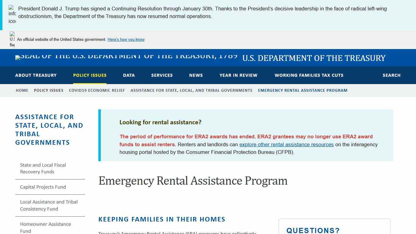 Emergency Rental Assistance Program U.S. Department of the Treasury
