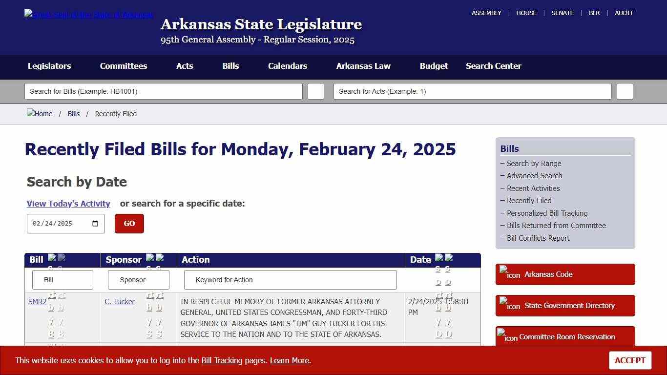 Recently Filed Bills for Monday, February 24, 2025 - Arkansas State Legislature